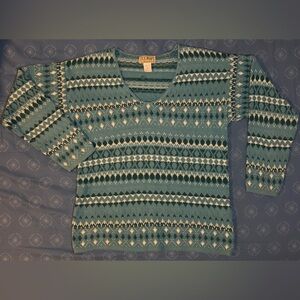 1990s L.L. Bean Fair Isle Women’s Sweater Size Small Loose Fit 100% Cotton USA